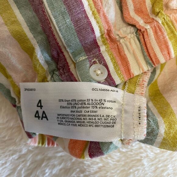 Carters Striped Linen Blend Girls Button-Down Blouse Size 4T - Picture 2 of 2